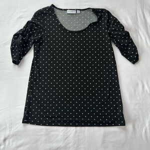 Susan Graver Black/White Dot Fitted Ruched Blouse Size XS